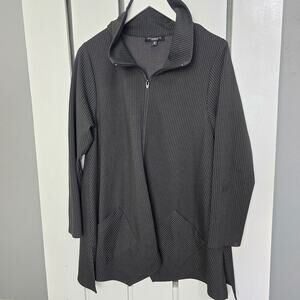 FH Clothing Co Black Pinstripe Full Zip Mock Neck Asym Jacket Small Lagenlook